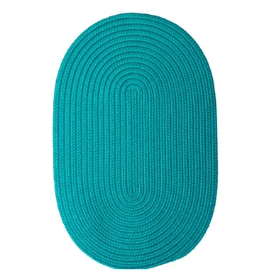 7′ x 9′ Turquoise Blue Solid All Purpose Handcrafted Reversible Oval Outdoor Area Throw Rug