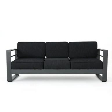 76.25″ Charcoal Gray Outdoor Patio Sofa Couch with Cushions