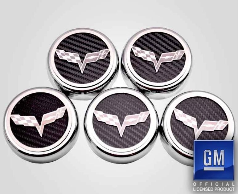 American Car Craft 2005-2013 C6 Corvette - Crossed Flags Logo Fluid Cap Covers 5Pc Auto Transmission, Choose Color 043082
