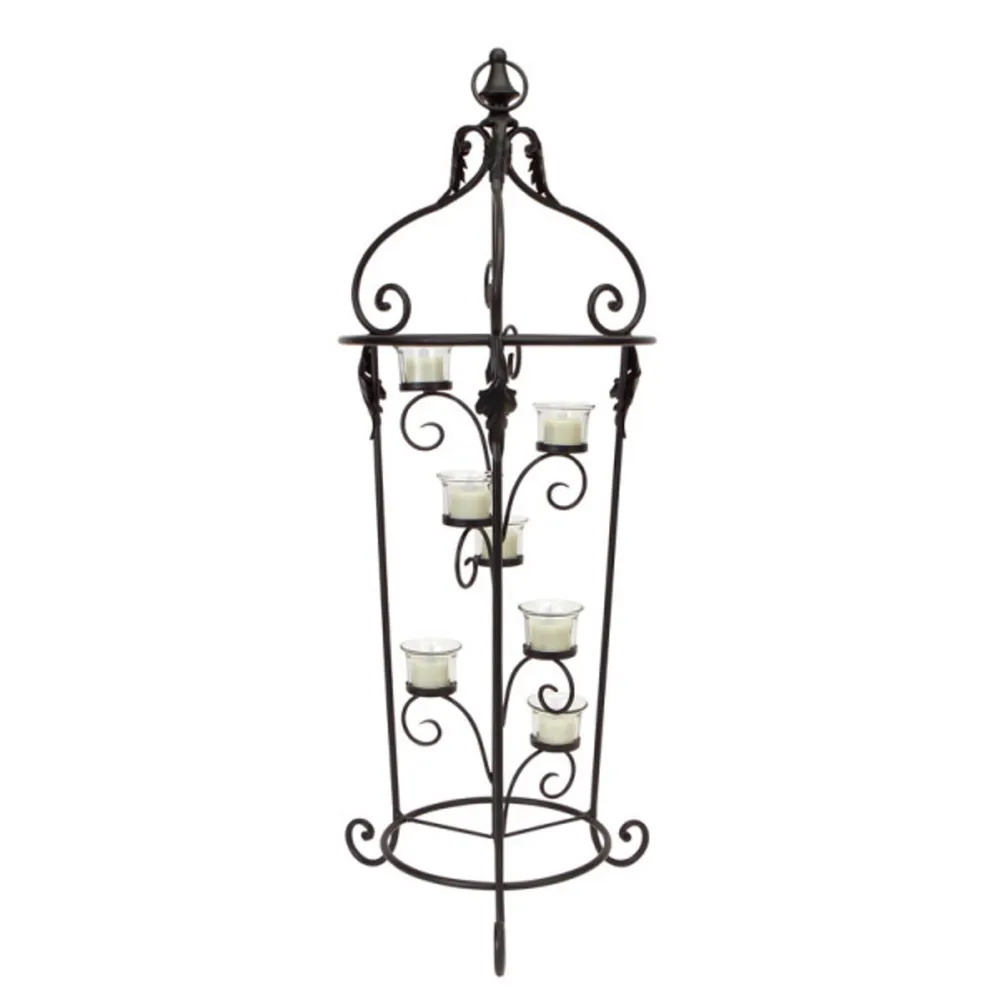33″ Decorative Black Metal Scrolled Votive Candle Holder Tree Stand