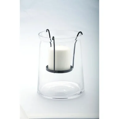 8″ Clear Glass Hurricane with Black Suspended Votive Candle Holder