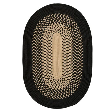 8′ x 10′ Beige and Black All Purpose Handcrafted Reversible Oval Outdoor Area Throw Rug