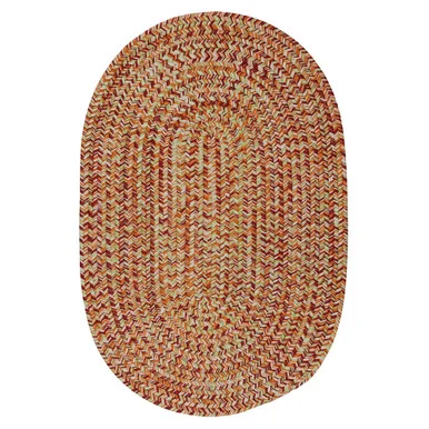 8′ x 11′ Orange and Green Handcrafted Reversible Oval Outdoor Area Throw Rug