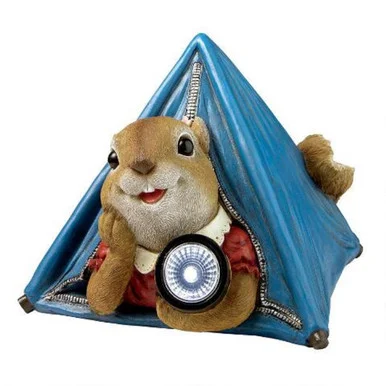 9″ Camping Squirrel Hand Painted Outdoor Garden Solar Statue – Whimsical and Functional Decor