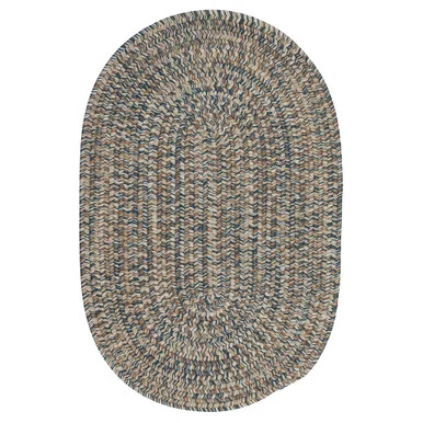 9′ x 11′ Navy Blue and Tan Brown All Purpose Handmade Reversible Oval Mudroom Area Throw Rug