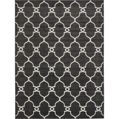 9′ x 12′ Black and Ivory Geometric Trellis Rectangular Outdoor Area Throw Rug