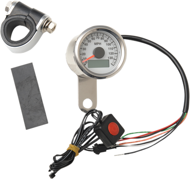 DRAG SPECIALTIES 1.87" MPH Programmable Mini Electronic Speedometer with Odometer/Tripmeter - Polished - White Face 21-6899WNU