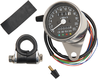 DRAG SPECIALTIES 2.4" KPH Mini Mechanical Speedometer with LED Indicators - Black Face - 2:1 Ratio 21-6818LEDPB