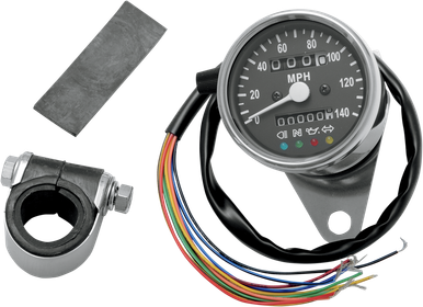 DRAG SPECIALTIES 2.4" MPH Mini Mechanical Speedometer with LED Indicators - Black Face - 2:1 Ratio 21-6838LEDPB