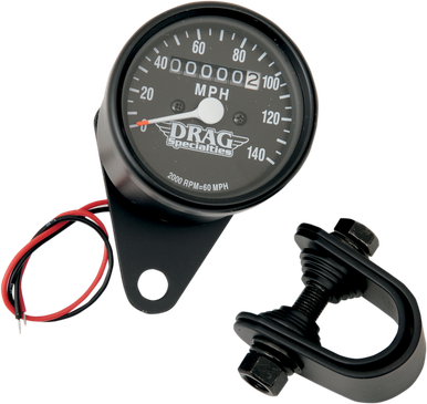 DRAG SPECIALTIES 2.4" MPH Mini LED Mechanical Speedometer/Indicators - Black Housing - Black Face - 2:1 21-6805BDS1