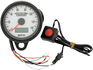 DRAG SPECIALTIES 2.4" MPH Programmable Mini Electronic Speedometer with Odometer/Tripmeter - Matte Black - White Face 21-6893BDSWNU