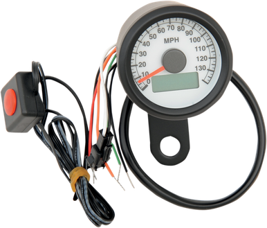 DRAG SPECIALTIES 1.87"MPH Programmable Mini Electronic Speedometer with Odometer/Tripmeter - Matte Black - White Face 21-6899BWNU