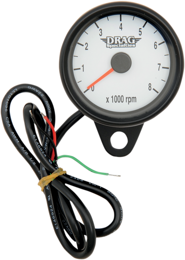 DRAG SPECIALTIES 2.4" Mini Electronic Tachometer - White - Backlit LED Black Face 21-6849BDSW