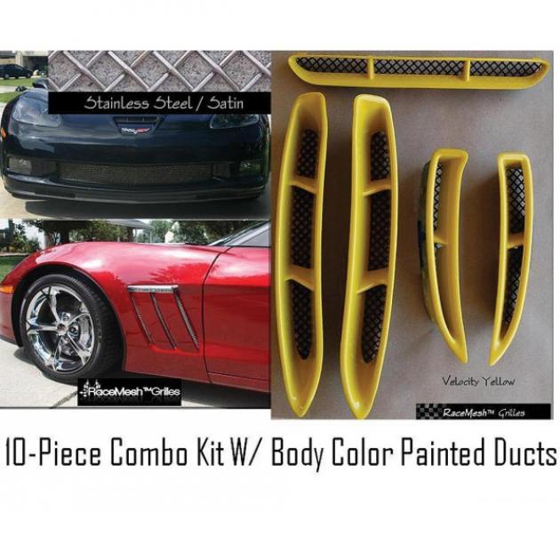 Corvette C6 Grand Sport Custom RaceMesh 10-Piece Grille Combo Kit Stainless Mesh, W/ Body Color Painted Ducts, 2010-2
