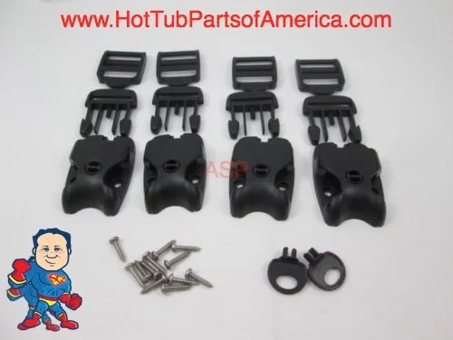 ACW Style Hot Tub Cover Latch Lock Repair Kit – 4 Buckles, Clips, Keys & Stainless Screws