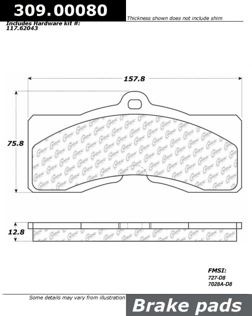Stop Tech / Power Slot 309.00080, Brake Pad, Street Performance, FMSI Number D8, Para-Aramid Composite, Set Of 4
