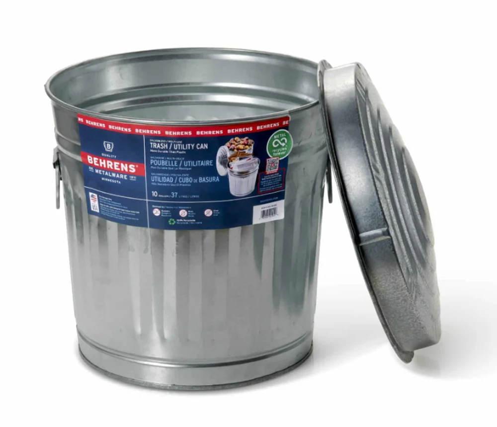 Behrens Indoor and Outdoor Galvanized Steel Utility/Trash Can, 10 gal. Capacity
