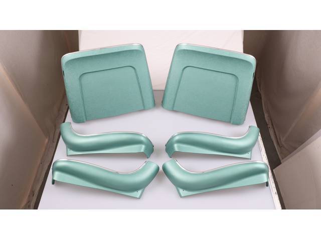 BACK PANEL AND SIDE SHIELD SET, Bucket Seat, aqua, (6) includes two back panels and four side shields, ABS-Plastic w/ chrome mylar trim and bullet caps, repro