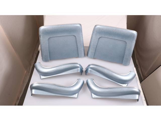 BACK PANEL AND SIDE SHIELD SET, Bucket Seat, light blue, (6) includes two back panels and four side shields, ABS-Plastic w/ chrome mylar trim and bullet caps, repro