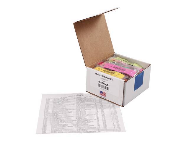 HARDWARE KIT, Master Interior, correct fasteners to attach interior components in a discounted kit versus purchasing individual smaller kits, (347) incl OE style fasteners w/ correct color and markings