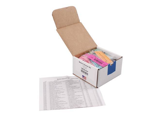 HARDWARE KIT, Master Interior, correct fasteners to attach interior components in a discounted kit versus purchasing individual smaller kits, (331) incl OE style fasteners w/ correct color and markings