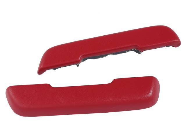 Arm Rest Cover / Pad / Trim, Premium, Front Door, Red, Legendary, Madrid grain vinyl over a steel core, 11 inch length, concours correct repro