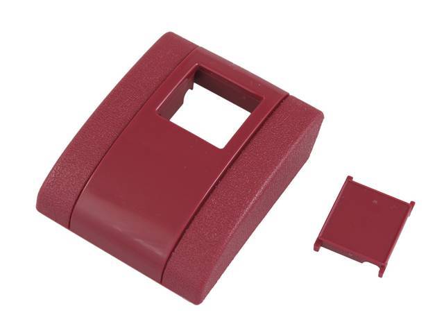 Seat Belt Buckle Cover, Red, includes matching color button, reproduction
