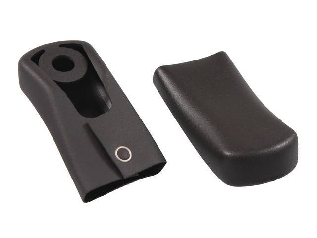 Seat Belt Inner Tunnel Bolt Cover Set, Lap, Pair, Black plastic, Good reproduction