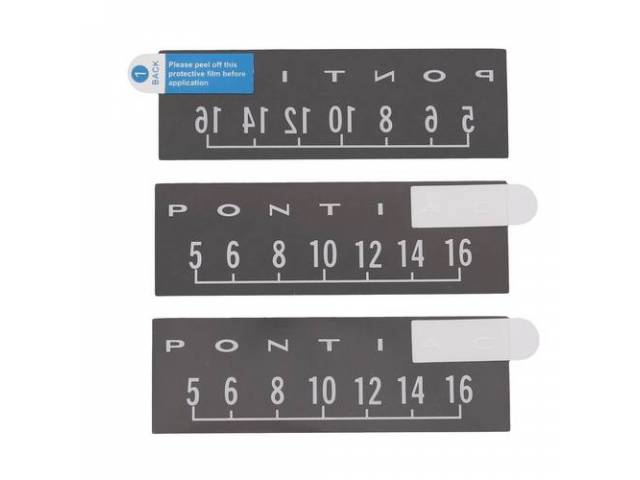 SCREEN PROTECTORS, (3), White, *PONTIAC* w/ block lettering, Incl radio dial art work, Protects your Retrosound Radio face plate