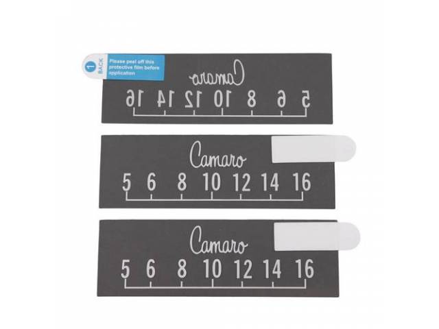 SCREEN PROTECTORS, (3), White, *CAMARO* script lettering, Incl radio dial art work, Protects your Retrosound Radio face plate