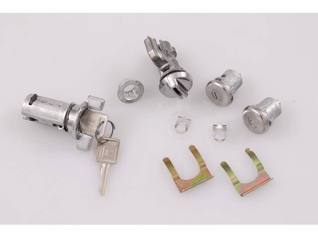 Doors, Glove Box and Ignition Cylinders and Keys, Bright Finish, W/ Later Style Square GM Key, reproduction