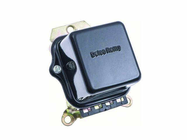 Voltage Regulator, External, electromechanical, black finish w/ *Delco Remy* block lettering, reproduction