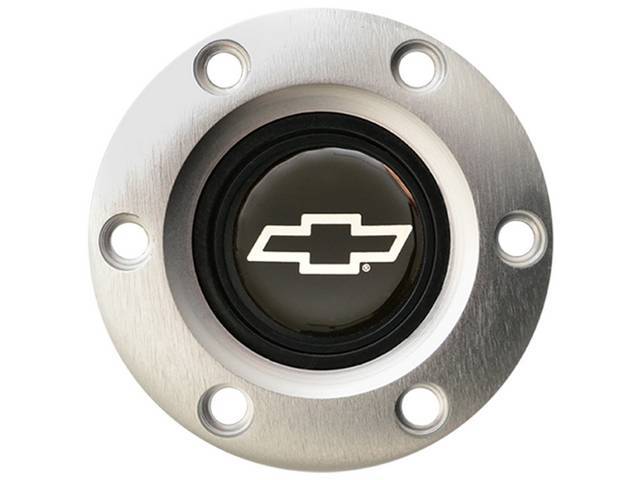 Volante Horn Cap, S6 Sport 6 Bolt Series, Satin / Brushed Surround W/ Silver Bowtie on a Black Background Center Cap