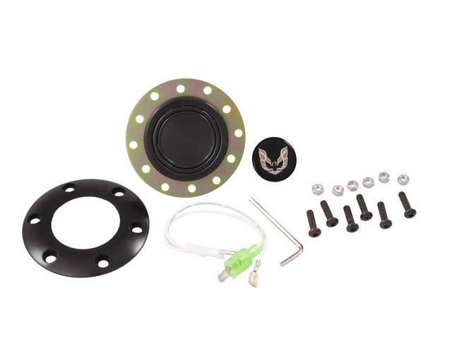 Volante Horn Cap, S6 Sport 6 Bolt Series, Black Surround W/ *Bird* in Gold and Chrome on a Black Background
