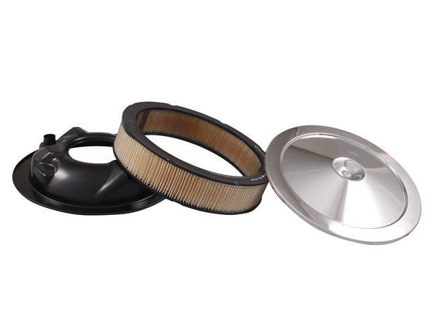 Air Cleaner Assembly, 14 inch x 3 inch, Includes base, filter and chrome, GM Licensed Reproduction