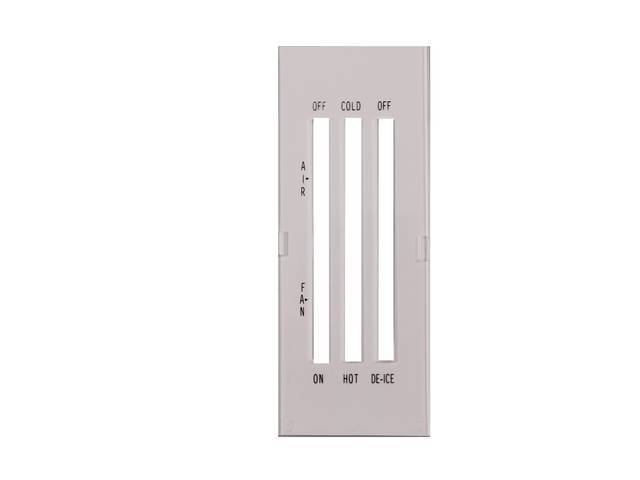 Heater Control Plate Lens, Custom White, Black Lettering w/ Moisture Resistant White Backing Paper, repro