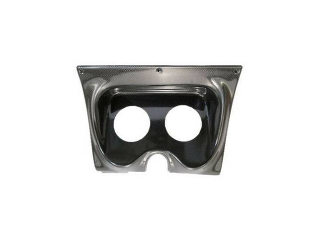 HOUSING, Instrument Carrier, custom gauge panel w/ carbon fiber face, mounts in stock location, features two gauge openings - mounts two 3 3/8 inch gauges (common size for speedometer and tachometer), gauges not incl, molded UV resistant ABS-plastic, Clas