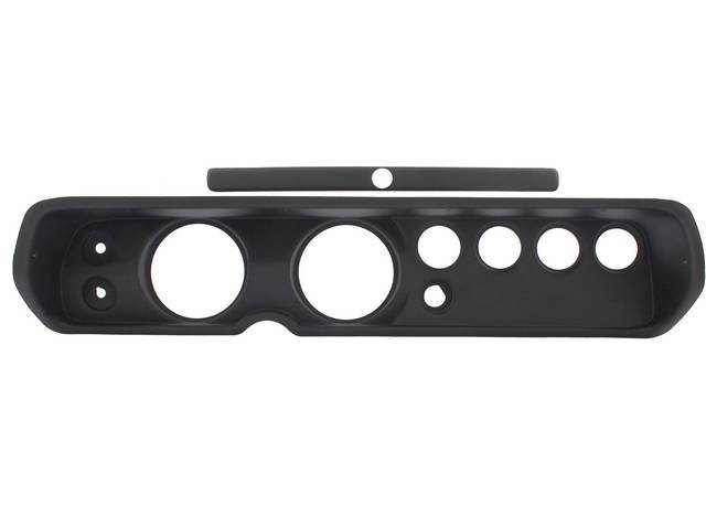 HOUSING, Instrument Carrier, custom gauge panel w/ matte black face, mounts in stock location, features six gauge openings - mounts two 5 inch gauges (common size for speedometer and tachometer) and four 2 1/16 inch gauges (gauges not incl), plus cutouts