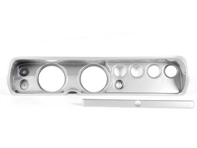 HOUSING, Instrument Carrier, custom gauge panel w/ brushed aluminum face, mounts in stock location, features six gauge openings - mounts two 5 inch gauges (common size for speedometer and tachometer) and four 2 1/16 inch gauges (gauges not incl), plus cut