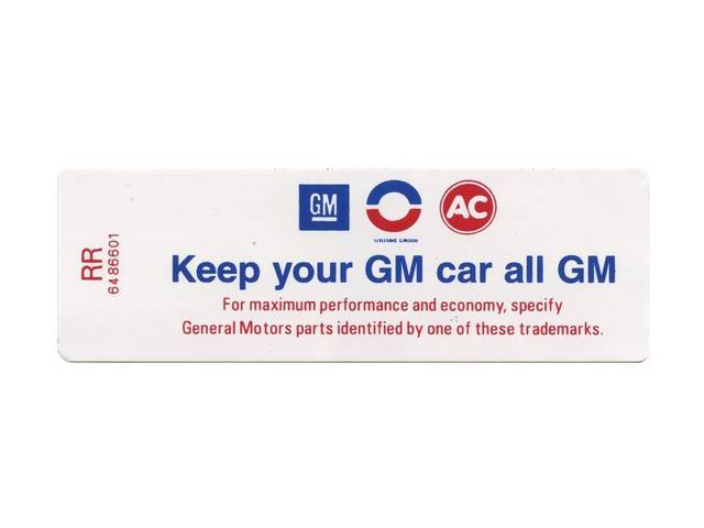 Air Cleaner Service Instructions Decal, *Keep your GM car all GM*, repro