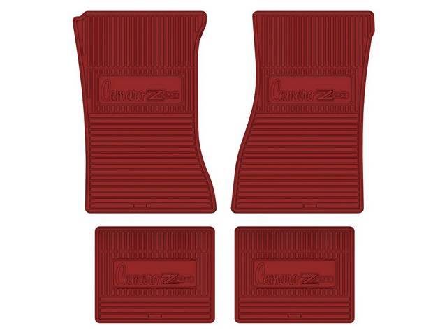 Custom Vintage Logo Floor Mat Set, features the *Camaro Z28* logo, Red, 4-pc set