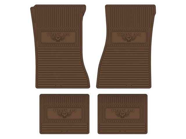 Custom Vintage Logo Floor Mat Set, features the *TRANS AM* with Bird logo, Dark Saddle, 4-pc set