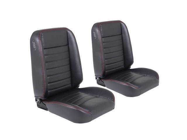 TMI Pro Classic Series, Cruiser Collection Classic Style Complete Seat Set, Black vinyl / red stitching