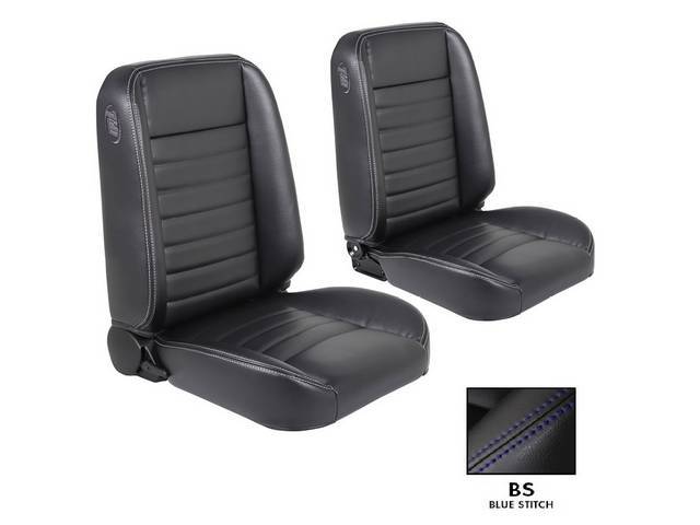 TMI Pro Classic Series, Cruiser Collection Classic Style Complete Seat Set, Black vinyl / blue stitching