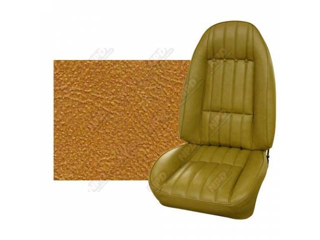 UPHOLSTERY SET, Premium, Front Buckets, Std, Camel Tan, Sierra Grain Vinyl W/ Oxen Grain Vinyl Inserts, Open Style