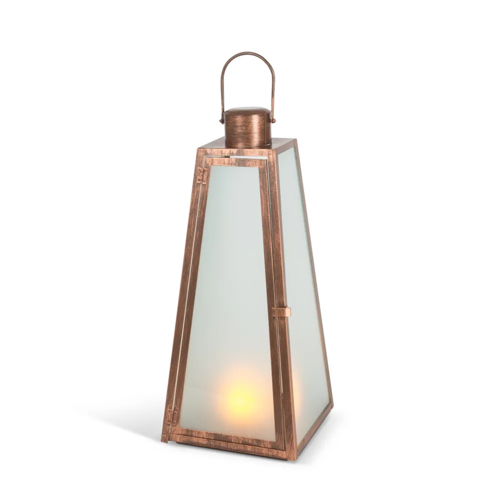 20.88″ Rustic Brown Antique Style Lantern with Automatic Timer Function