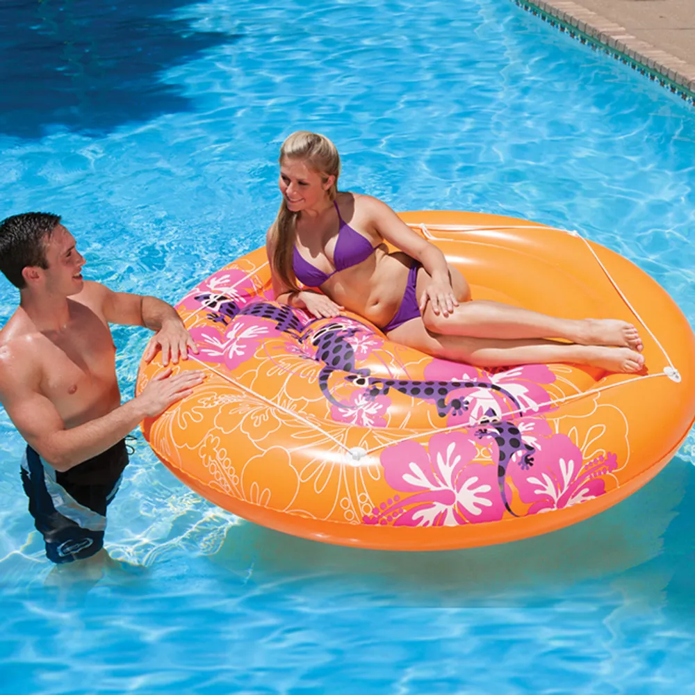 71″ Inflatable Orange Hawaiian Jumbo Pool Raft: Relax in Style with Gecko Print & Rope