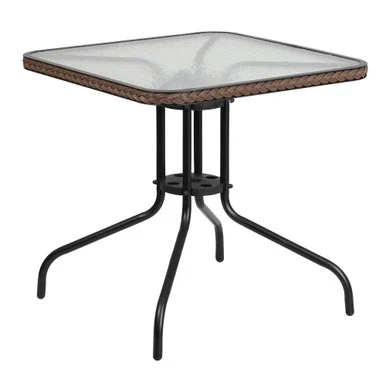Contemporary Square Outdoor Furniture Patio Table – 28″ Black and Brown