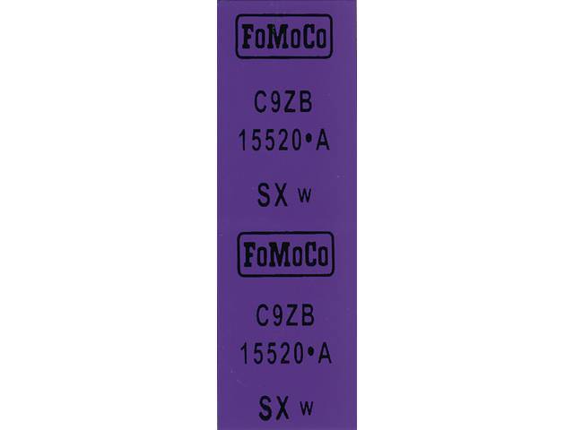 Back Up Light Switch Feed Wire Harness Tag Decal, C9ZB-15520-A