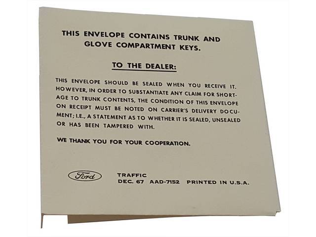 KEY PACKET, Ford Trunk and Glove Box